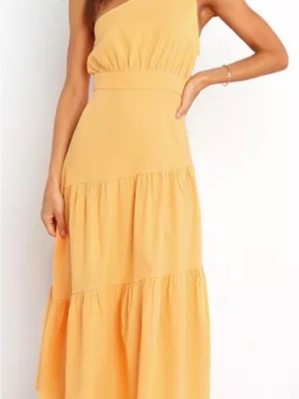 Petal & Pup One-Shoulder Yellow Midi Dress